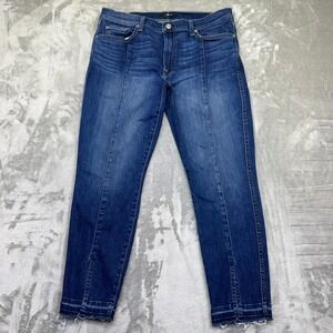 7 For All Mankind Womens Dark Wash‎ Denim Ankle Fray Hem Jeans Sz 33 Stretch